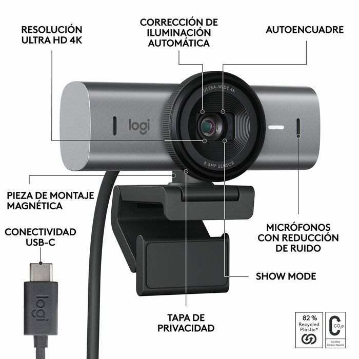 Logitech MX Brio 4K Ultra HD Grafito