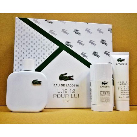 Lacoste Eau De Lacoste L.12.12 Blanc Set Pure Lui Pure Edt 100 mL, Deostick 75 mL, Shower Gel 50 mL