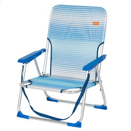 Aktive Silla de playa baja plegable rayas azul con asa de hombro