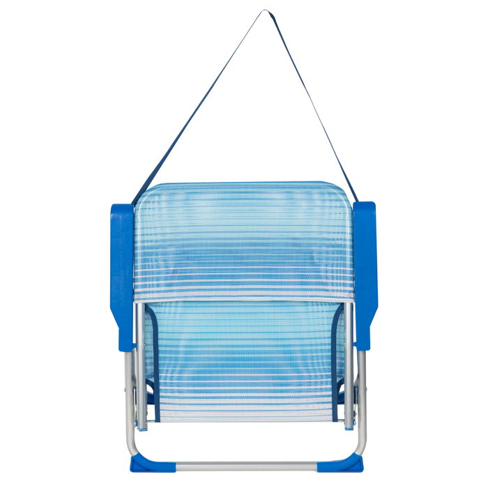 Aktive Silla de playa baja plegable rayas azul con asa de hombro