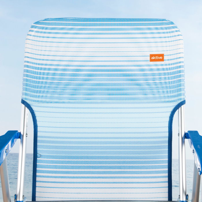 Aktive Silla de playa baja plegable rayas azul con asa de hombro