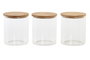 DKD Home Decor Set de 3 Botes de Borosilicato y Bambú Natural