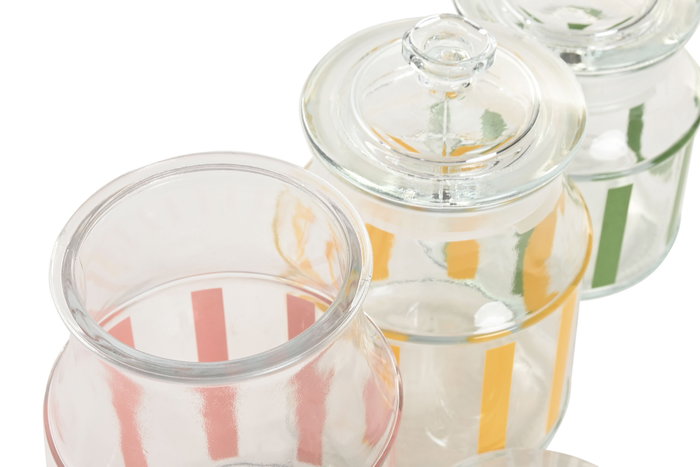 DKD Home Decor Set de 3 Botes de Cristal Multicolor con Rayas DKD Home Decor Set de 3 Botes de Cristal Multicolor con Rayas
