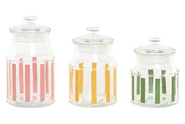 DKD Home Decor Set de 3 Botes de Cristal Multicolor con Rayas