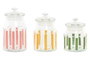 DKD Home Decor Set de 3 Botes de Cristal Multicolor con Rayas