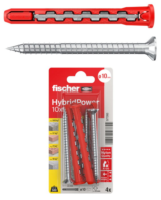 Fischer HybridPower 10x90 T K - Pack de 4 unidades