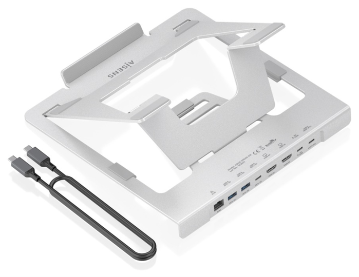 Aisens Soporte de Sobremesa Ajustable con Docking USB-C 7 en 1, Gris, ASUC-7P046-GR