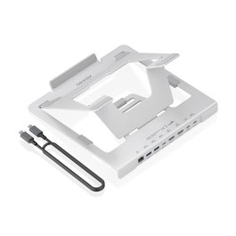 Aisens Soporte de Sobremesa Ajustable para Portátil/Tablet con Docking USB-C 7 en 1, Gris