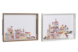 DKD Home Decor Bandeja MDF Casitas 40x30x5 Multicolor (Pack de 2)