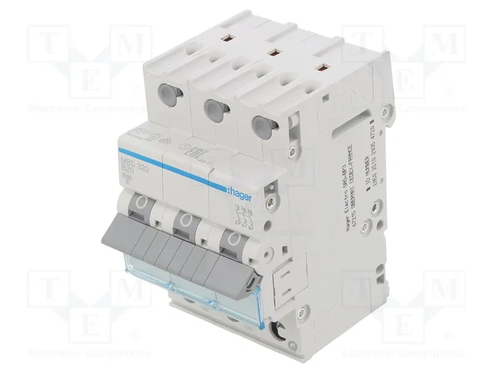 Hager MBS320 Interruptor Magnetotérmico 3 Polos B-20A 6kA QuickConnect Hager MBS320 Interruptor Magnetotérmico 3 Polos B-20A 6kA QuickConnect