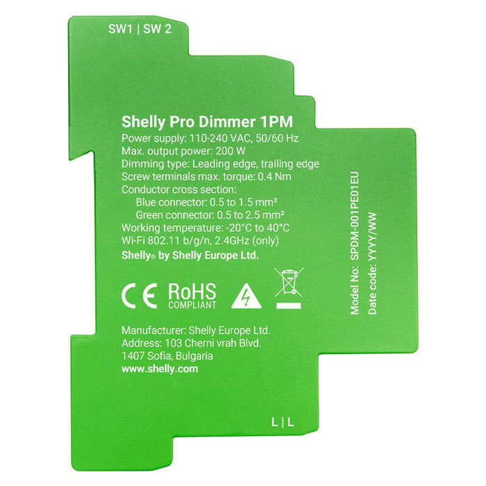 Shelly Pro Dimmer 1PM Regulador de Intensidad Wi-Fi/Bluetooth Shelly Pro Dimmer 1PM Regulador de Intensidad Wi-Fi/Bluetooth