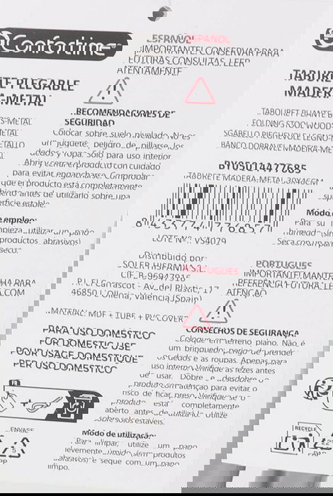 Confortime Taburete Madera-Metal 30x46 cm, 9.77 kg (6 Unidades)