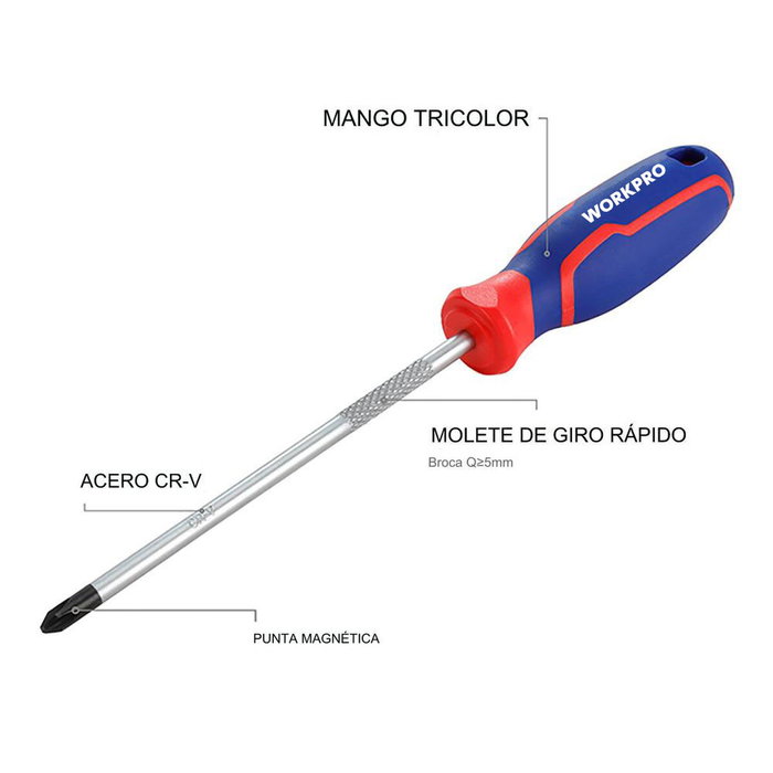 Workpro Juego de 2 destornilladores PH2 y 6.5 mm
