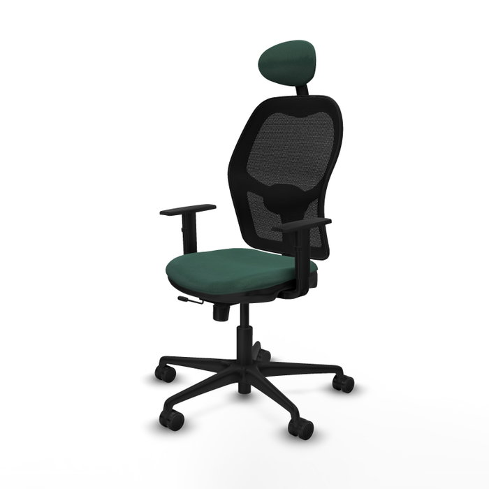 Silla de oficina Jorquera con mecanismo Sincro/Traslack tapizada con Tela color Verde botella y malla color Negro. Equipada con lumbar 1D, Brazos 1D, Cabecero Fijo y Ruedas 65mm nailon Silla de oficina Jorquera con mecanismo Sincro/Traslack tapizada con Tela color Verde botella y malla color Negro. Equipada con lumbar 1D, Brazos 1D, Cabecero Fijo y Ruedas 65mm nailon