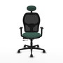 Silla de oficina Jorquera con mecanismo Sincro/Traslack tapizada con Tela color Verde botella y malla color Negro. Equipada con lumbar 1D, Brazos 1D, Cabecero Fijo y Ruedas 65mm nailon