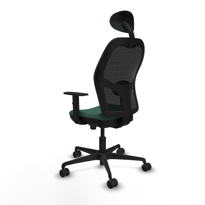 Silla de oficina Jorquera con mecanismo Sincro/Traslack tapizada con Tela color Verde botella y malla color Negro. Equipada con lumbar 1D, Brazos 1D, Cabecero Fijo y Ruedas 65mm nailon Silla de oficina Jorquera con mecanismo Sincro/Traslack tapizada con Tela color Verde botella y malla color Negro. Equipada con lumbar 1D, Brazos 1D, Cabecero Fijo y Ruedas 65mm nailon