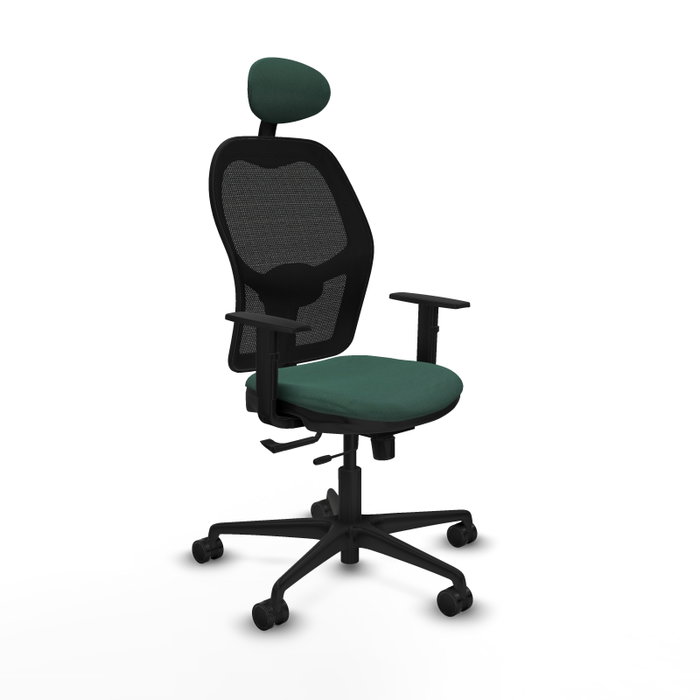 Silla de oficina Jorquera con mecanismo Sincro/Traslack tapizada con Tela color Verde botella y malla color Negro. Equipada con lumbar 1D, Brazos 1D, Cabecero Fijo y Ruedas 65mm nailon Silla de oficina Jorquera con mecanismo Sincro/Traslack tapizada con Tela color Verde botella y malla color Negro. Equipada con lumbar 1D, Brazos 1D, Cabecero Fijo y Ruedas 65mm nailon