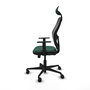 Silla de oficina Jorquera con mecanismo Sincro/Traslack tapizada con Tela color Verde botella y malla color Negro. Equipada con lumbar 1D, Brazos 1D, Cabecero Fijo y Ruedas 65mm nailon