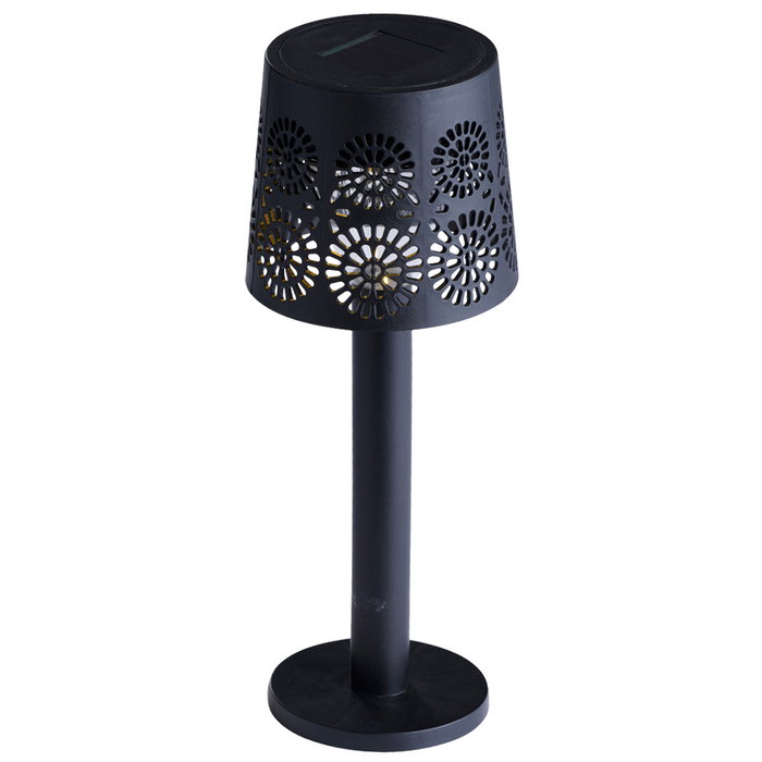 Outfit Lámpara de Mesa Solar con Pantalla Calada, Colores Surtidos (Beige, Negro, Verde), Diámetro 9 cm x Altura 23.5 cm