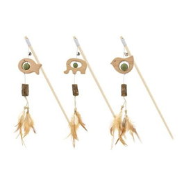 Nayeco Vara Animales Madera con Catnip y Pluma de 40 cm (Pack de 3 unidades)