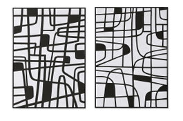 DKD Home Decor Cuadro Lienzo de Líneas, Pack de 2, 103x143 cm, Negro y Blanco