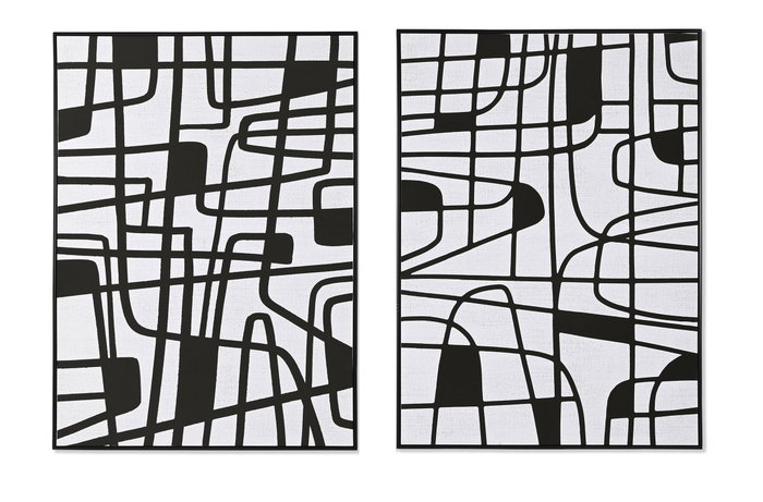DKD Home Decor Cuadro Lienzo de Líneas, Pack de 2, 103x143 cm, Negro y Blanco DKD Home Decor Cuadro Lienzo de Líneas, Pack de 2, 103x143 cm, Negro y Blanco