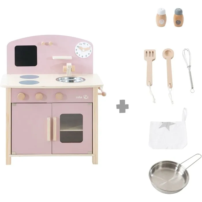 Roba Cocina de Juguete Infantil de Madera con Accesorios, Color Rosa/Natural, Modelo ROB4005317326511 Roba Cocina de Juguete Infantil de Madera con Accesorios, Color Rosa/Natural, Modelo ROB4005317326511