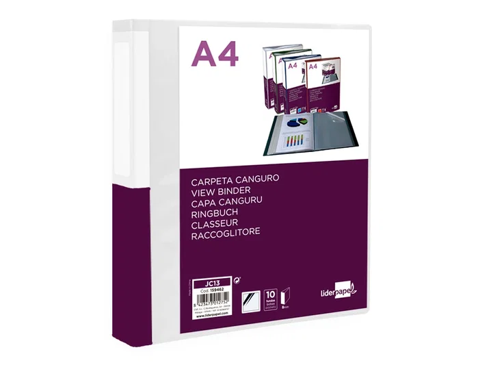 Liderpapel Carpeta de 10 fundas canguro DIN A4 Transparente Liderpapel Carpeta de 10 fundas canguro DIN A4 Transparente