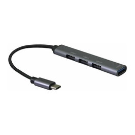 Helos HUB 4 en 1 USB-C 3.2, 3x USB-A 2.0 y 1x USB-A 3.0, Gris