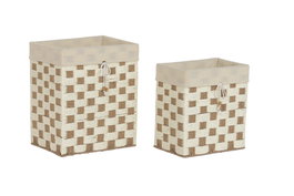 DKD Home Decor Set de 2 Cestas de Almacenamiento de Fibra y Algodón, Beige y Blanco