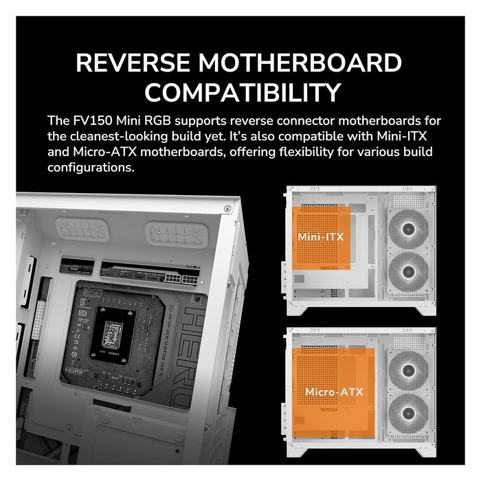 Cougar CGR-2QA6W-RGB Mini FV150 ARGB, Mini Tower Gaming, Blanco, Ventana Lateral, 1x 120mm Ventilador Trasero, microATX/Mini-ITX, Iluminación ARGB, Multi, Panel de Cristal Templado