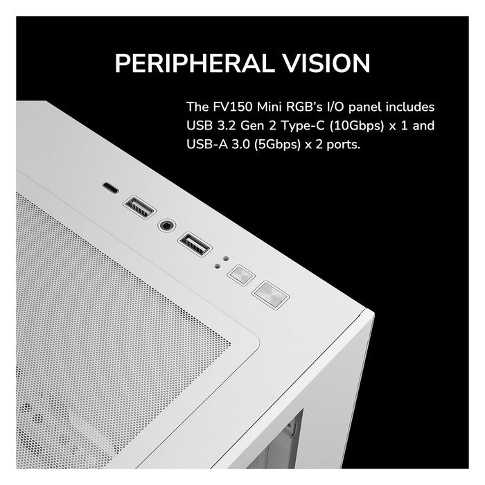 Cougar CGR-2QA6W-RGB Mini FV150 ARGB, Mini Tower Gaming, Blanco, Ventana Lateral, 1x 120mm Ventilador Trasero, microATX/Mini-ITX, Iluminación ARGB, Multi, Panel de Cristal Templado