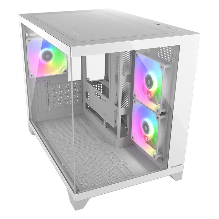 Cougar CGR-2QA6W-RGB Mini FV150 ARGB, Mini Tower Gaming, Blanco, Ventana Lateral, 1x 120mm Ventilador Trasero, microATX/Mini-ITX, Iluminación ARGB, Multi, Panel de Cristal Templado