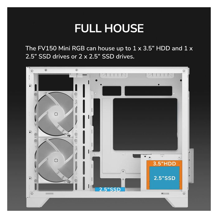 Cougar CGR-2QA6W-RGB Mini FV150 ARGB, Mini Tower Gaming, Blanco, Ventana Lateral, 1x 120mm Ventilador Trasero, microATX/Mini-ITX, Iluminación ARGB, Multi, Panel de Cristal Templado