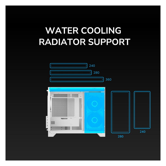 Cougar CGR-2QA6W-RGB Mini FV150 ARGB, Mini Tower Gaming, Blanco, Ventana Lateral, 1x 120mm Ventilador Trasero, microATX/Mini-ITX, Iluminación ARGB, Multi, Panel de Cristal Templado
