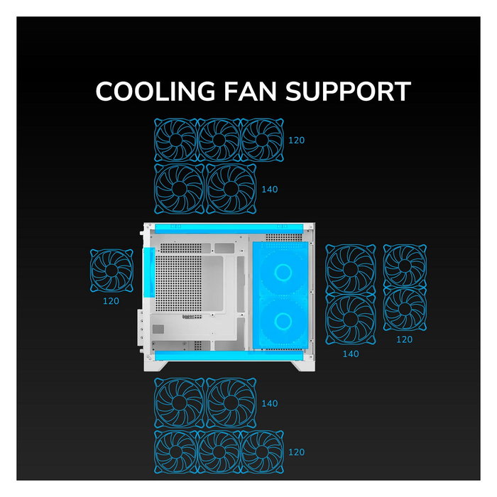 Cougar CGR-2QA6W-RGB Mini FV150 ARGB, Mini Tower Gaming, Blanco, Ventana Lateral, 1x 120mm Ventilador Trasero, microATX/Mini-ITX, Iluminación ARGB, Multi, Panel de Cristal Templado