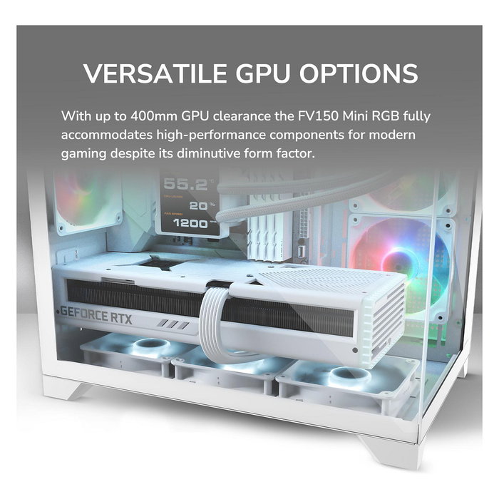 Cougar CGR-2QA6W-RGB Mini FV150 ARGB, Mini Tower Gaming, Blanco, Ventana Lateral, 1x 120mm Ventilador Trasero, microATX/Mini-ITX, Iluminación ARGB, Multi, Panel de Cristal Templado