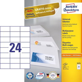 Avery Zweckform Etiquetas 3474 Blancas 70,0 x 37,0 mm (2.400 unidades)