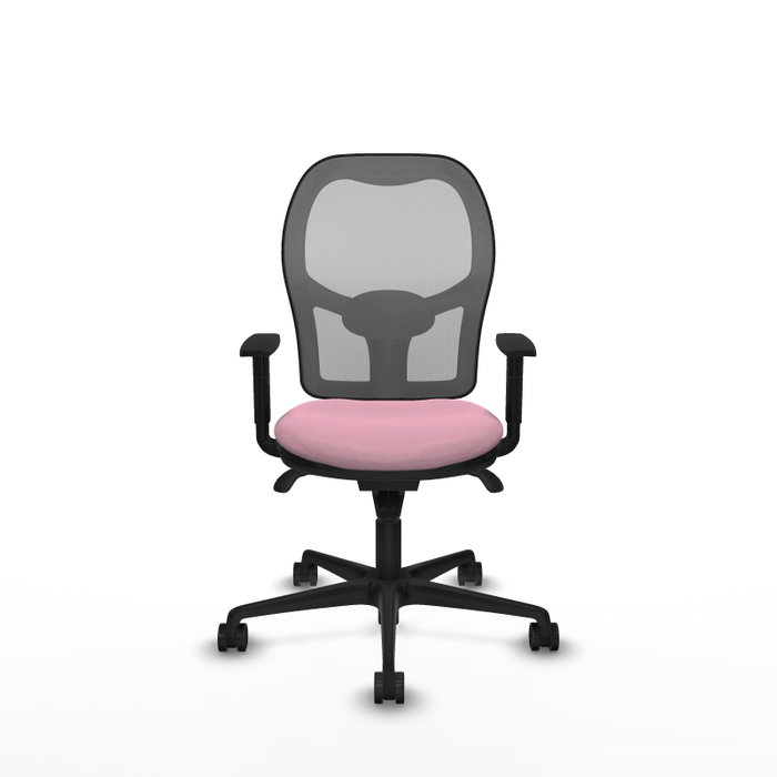 Silla de oficina Jorquera con mecanismo Sincro tapizada con Tela color Rosa y malla color Gris. Equipada con lumbar 1D, Brazos 1D y Ruedas 65mm nailon Silla de oficina Jorquera con mecanismo Sincro tapizada con Tela color Rosa y malla color Gris. Equipada con lumbar 1D, Brazos 1D y Ruedas 65mm nailon