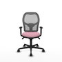 Silla de oficina Jorquera con mecanismo Sincro tapizada con Tela color Rosa y malla color Gris. Equipada con lumbar 1D, Brazos 1D y Ruedas 65mm nailon