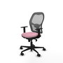 Silla de oficina Jorquera con mecanismo Sincro tapizada con Tela color Rosa y malla color Gris. Equipada con lumbar 1D, Brazos 1D y Ruedas 65mm nailon