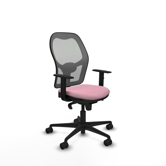 Silla de oficina Jorquera con mecanismo Sincro tapizada con Tela color Rosa y malla color Gris. Equipada con lumbar 1D, Brazos 1D y Ruedas 65mm nailon Silla de oficina Jorquera con mecanismo Sincro tapizada con Tela color Rosa y malla color Gris. Equipada con lumbar 1D, Brazos 1D y Ruedas 65mm nailon