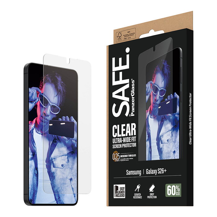PanzerGlass SAFE Protector de pantalla para Samsung Galaxy S26+ Ultra-Wide Fit con EasyAligner