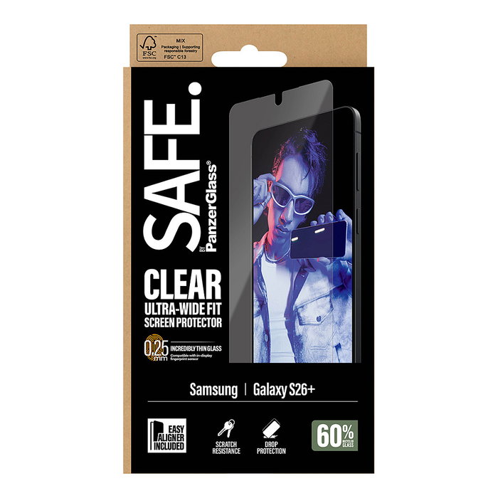 PanzerGlass SAFE Protector de pantalla para Samsung Galaxy S26+ Ultra-Wide Fit con EasyAligner
