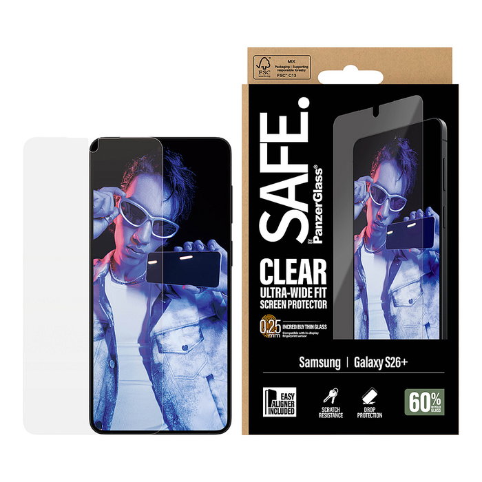 PanzerGlass SAFE Protector de pantalla para Samsung Galaxy S26+ Ultra-Wide Fit con EasyAligner