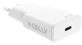 Celly SLIMTC1C25W Cargador USB-C 25W Carga Rápida para Portátil, Smartphone y Tablet, 9V/3A, Blanco