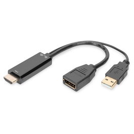 Digitus Adaptador HDMI 4K a DisplayPort 0,2m Negro