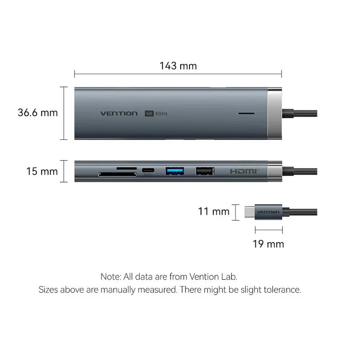 Vention TGV Dock 9-en-1 Hub USB-C 3.2 Gen 1 con PD 100W, HDMI 4K@60Hz, Ethernet, Lector SD/TF y Jack 3.5mm para Laptop, Cable 15cm Vention TGV Dock 9-en-1 Hub USB-C 3.2 Gen 1 con PD 100W, HDMI 4K@60Hz, Ethernet, Lector SD/TF y Jack 3.5mm para Laptop, Cable 15cm