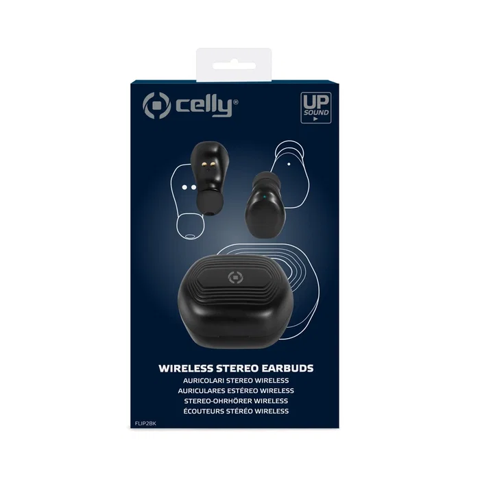Celly FLIP2 Auriculares True Wireless Stereo (TWS) Intraurales Bluetooth 5.3 para Llamadas y Música, con Estuche de Carga USB-C, Color Negro