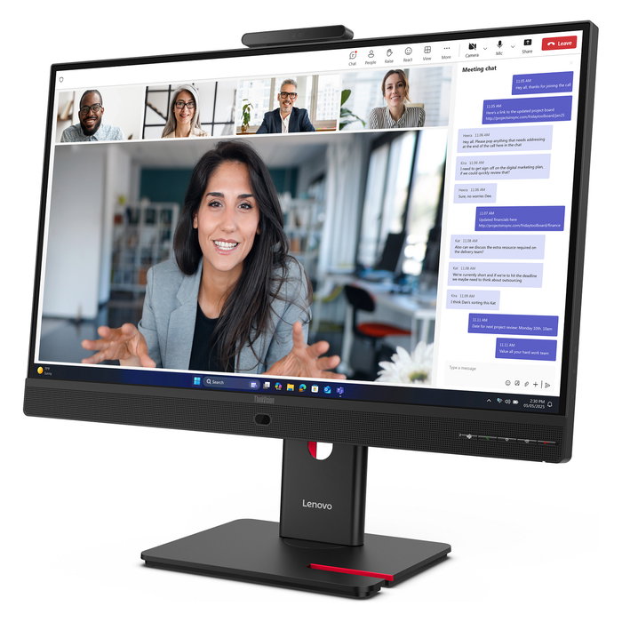 Lenovo ThinkVision T24-4v Monitor de Oficina de 23.8 Pulgadas (60.5 cm) Full HD 1920x1080 IPS, 120Hz, 6ms, Altavoces, Cámara 5MP, USB-C, HDMI, DisplayPort, Negro